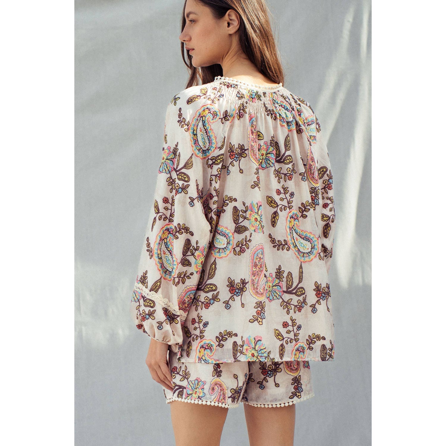 Embroidered Boho Paisley Blouse Top