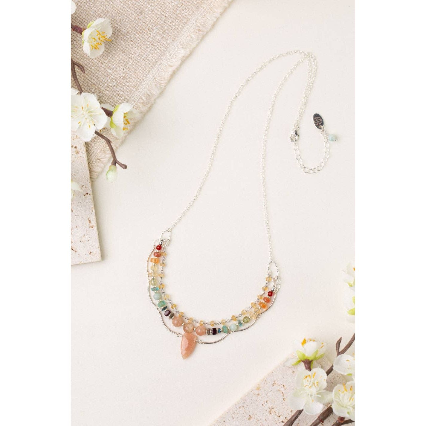 Gentle Breeze 21-23" Peach Moonstone, Carnelian, Apatite Multistrand Necklace