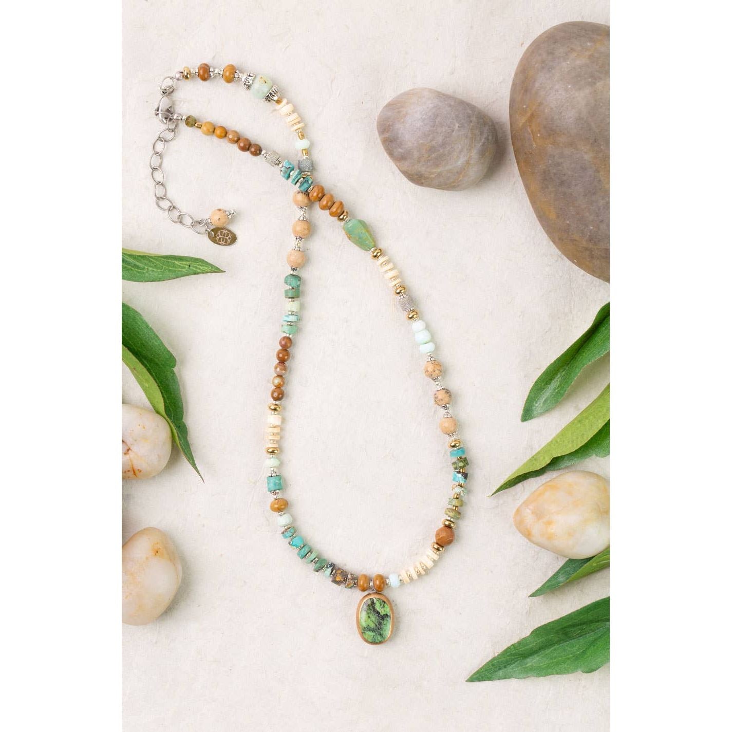 Remedy 18-20" Jasper, Jade with Turquoise Oval Bezel Simple Necklace