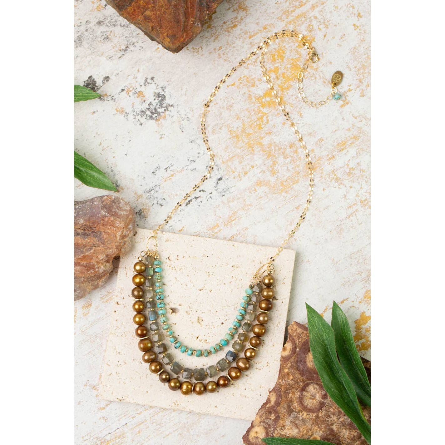 Desert Sunset 22-24" Turquoise, Freshwater Pearl, Labradorite Multistrand Necklace