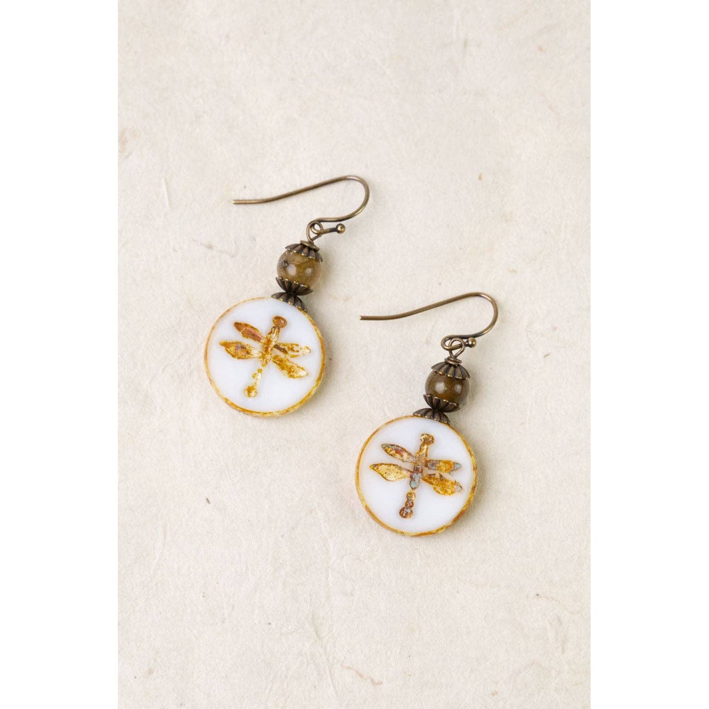 Enlighten Czech Glass Dragonfly Simple Earrings
