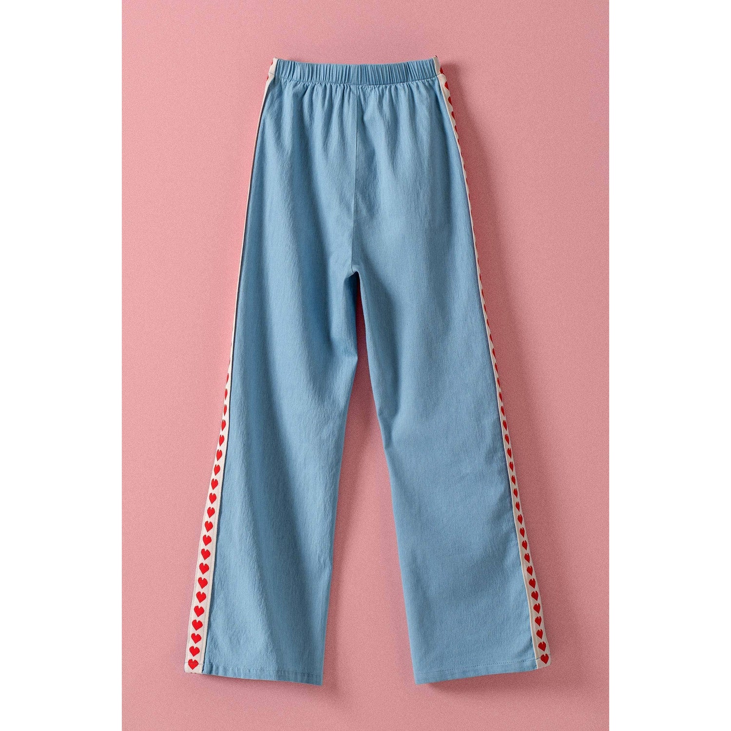 Heart Trim Chambray Wide-Leg Pants