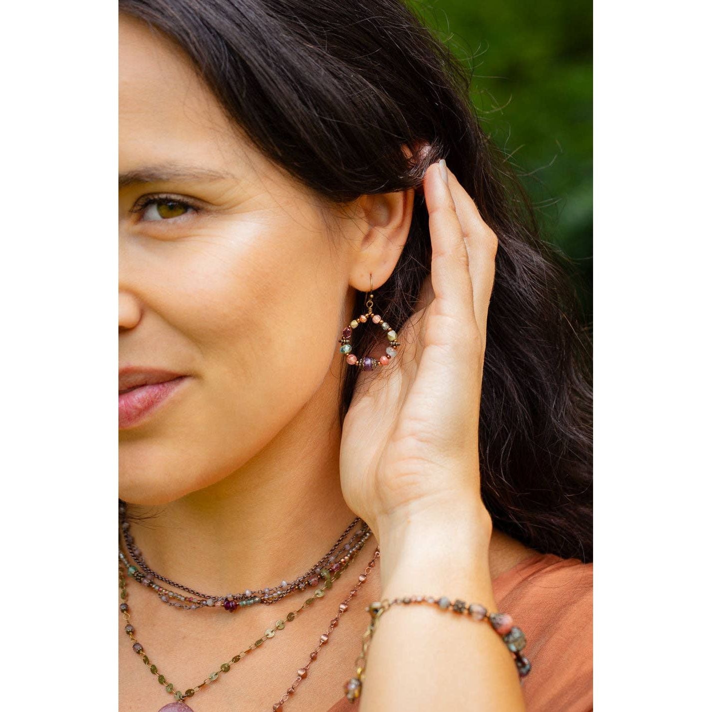 Mauve Czech Glass Hoop Earrings