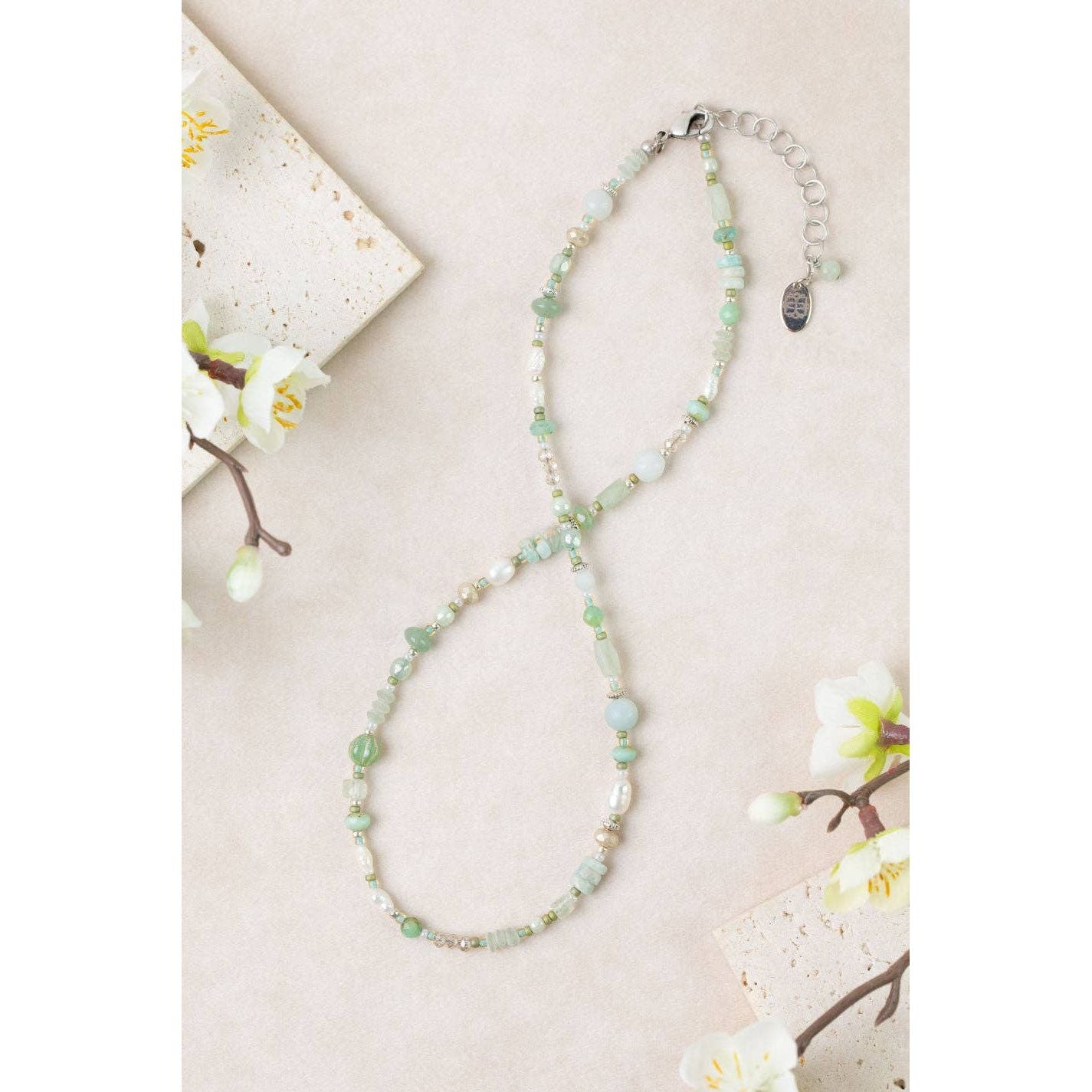 Mint Julep 16-18" Czech Glass, Chrysoprase, Aquamarine Simple Necklace