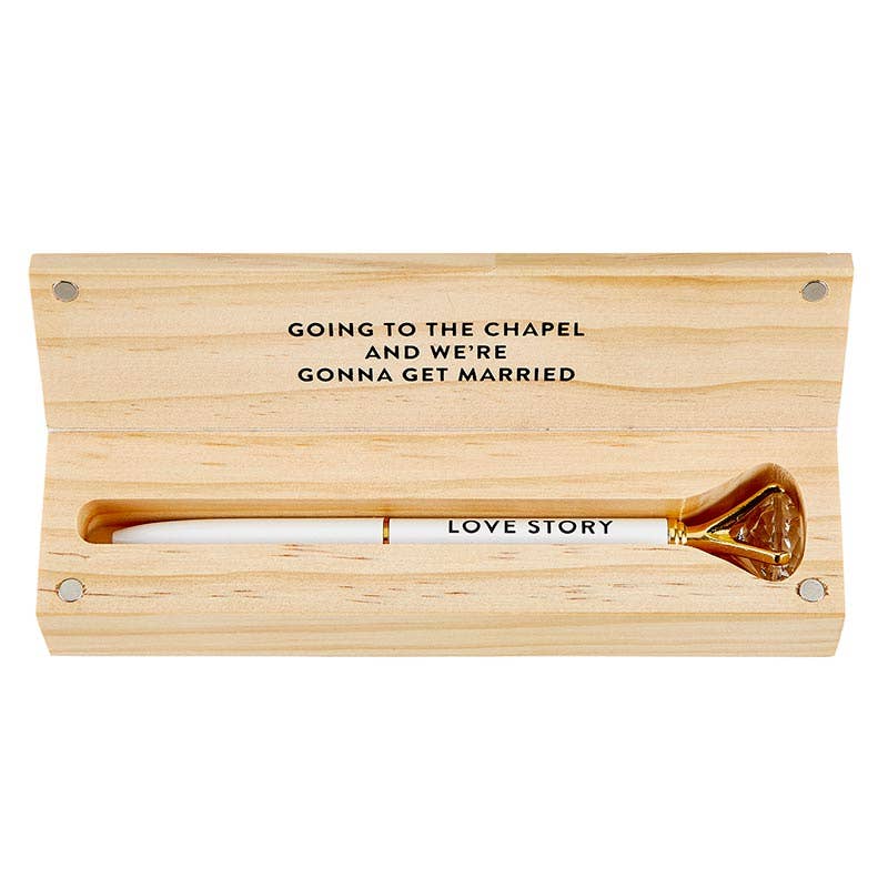 Wood Box with Gem Pen - Love Story