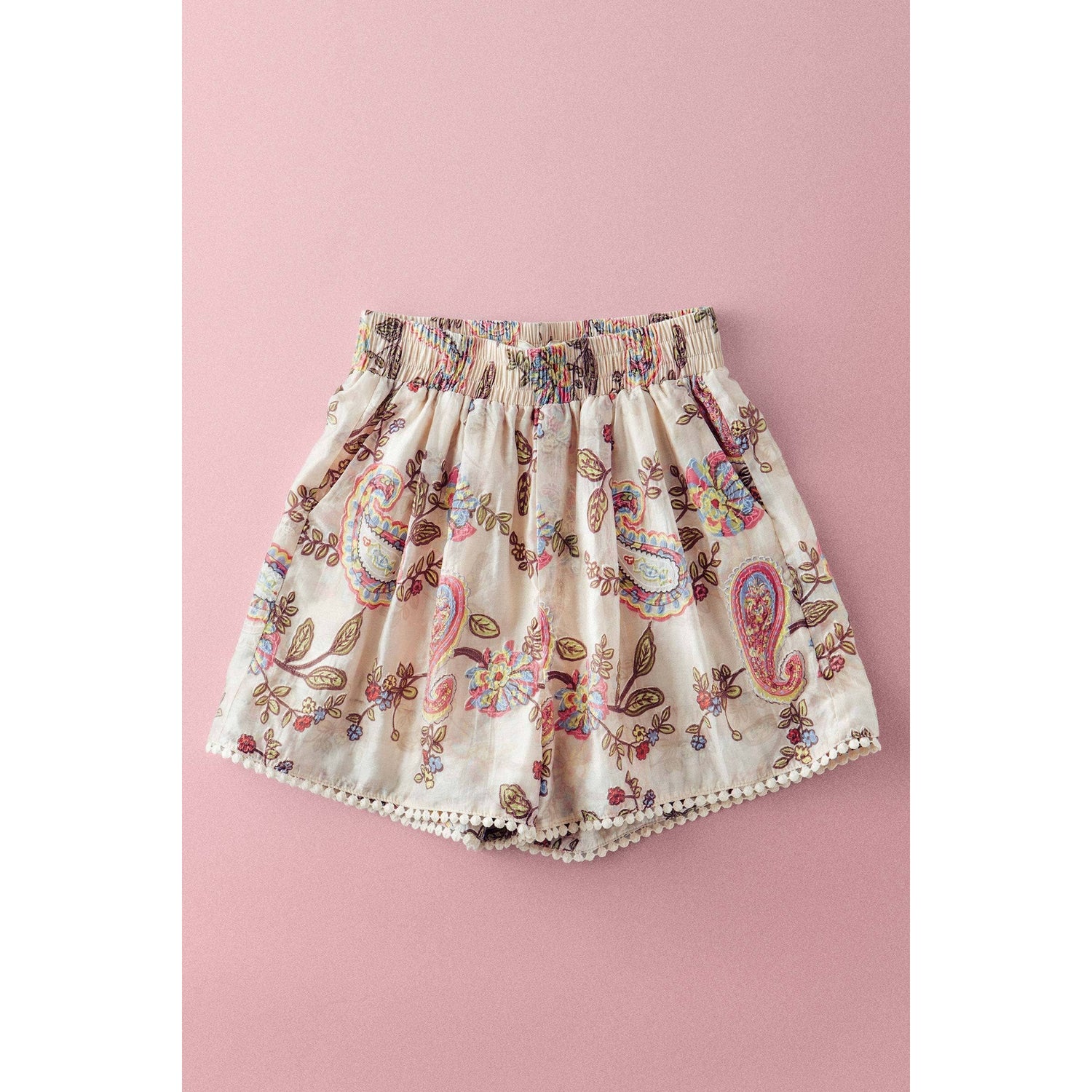 Boho Colorful Paisley Embroidered Smocked Shorts