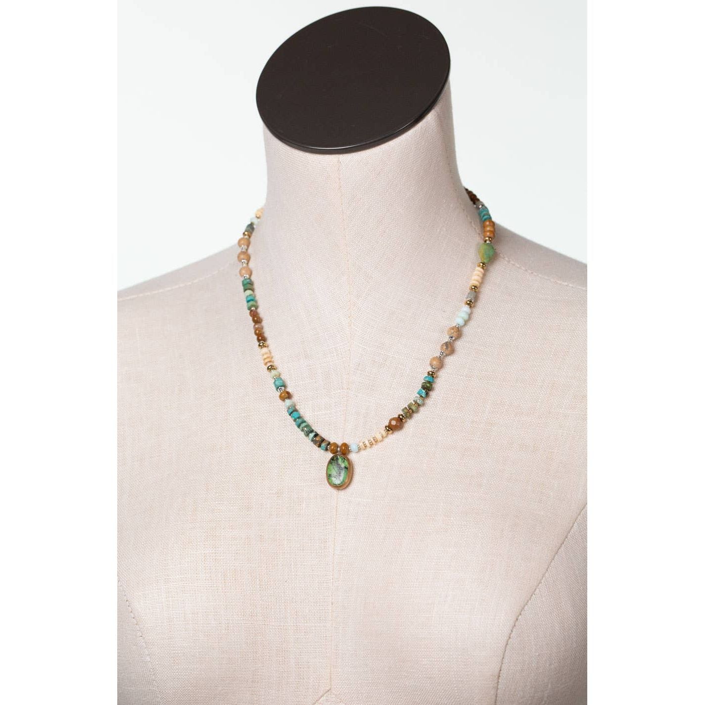 Remedy 18-20" Jasper, Jade with Turquoise Oval Bezel Simple Necklace