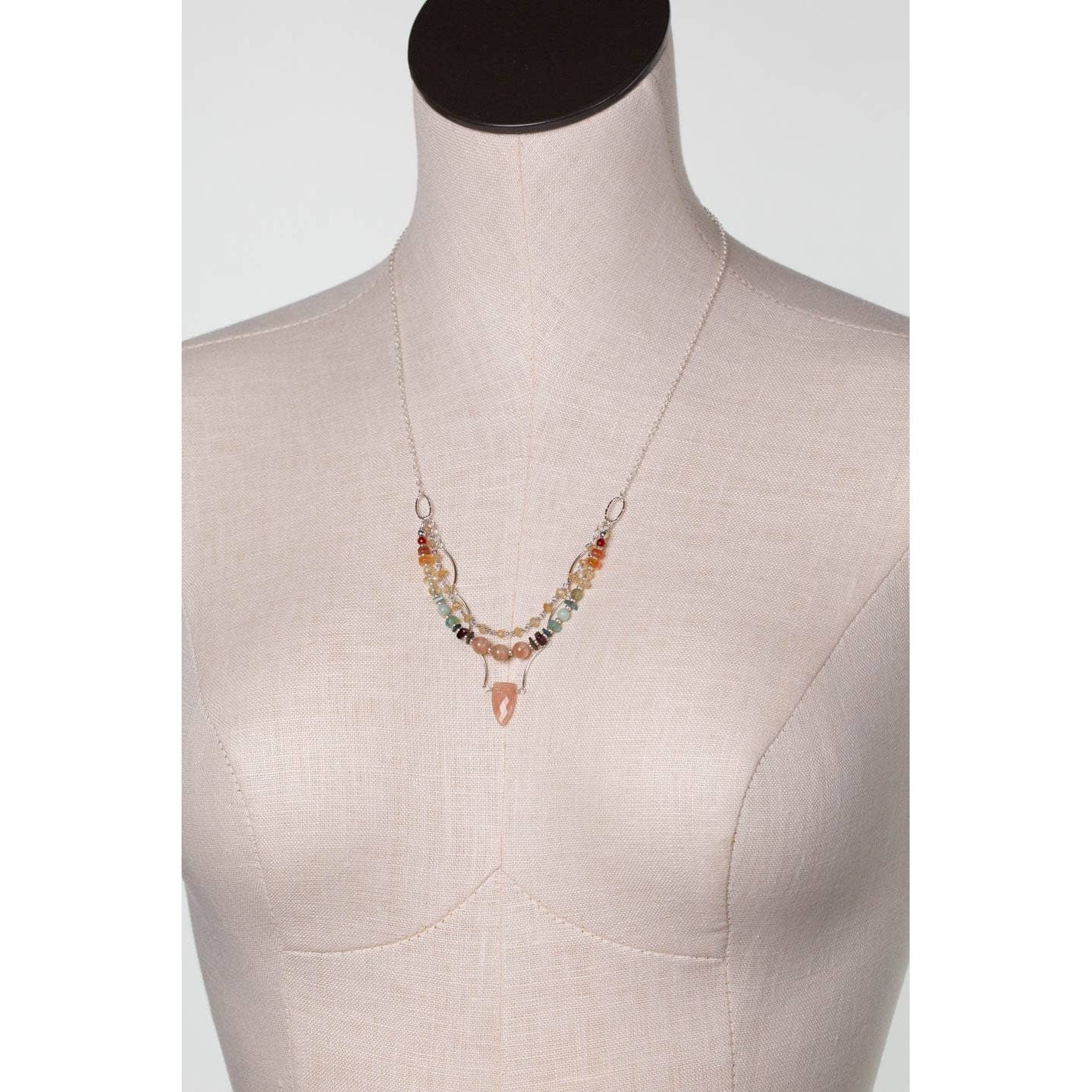 Gentle Breeze 21-23" Peach Moonstone, Carnelian, Apatite Multistrand Necklace