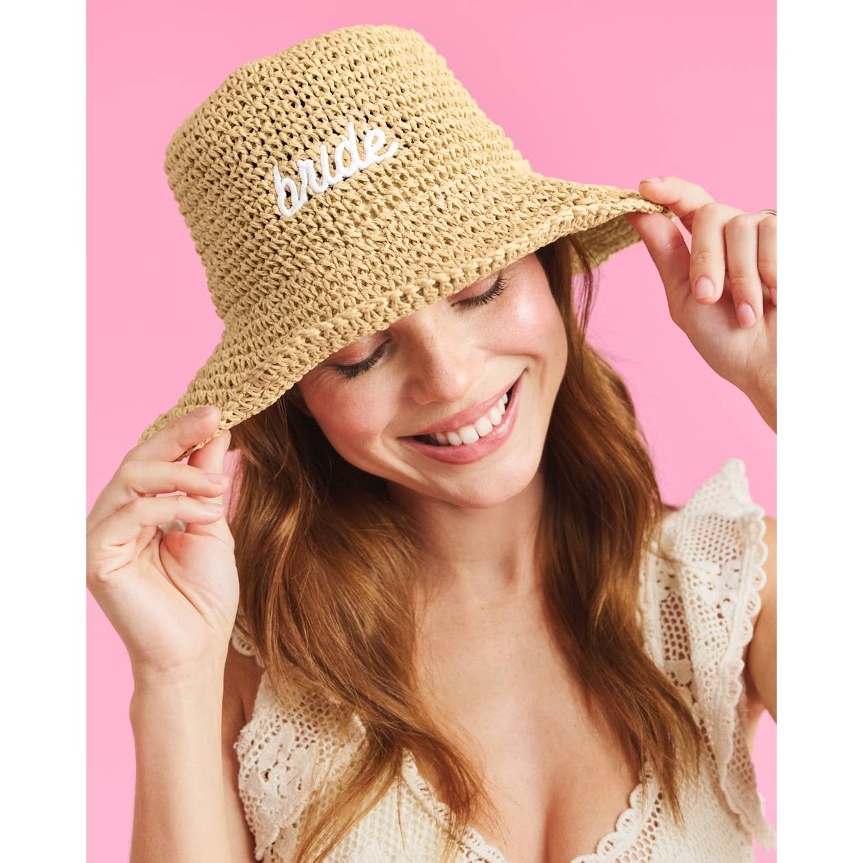 Bride Straw Bucket Hat