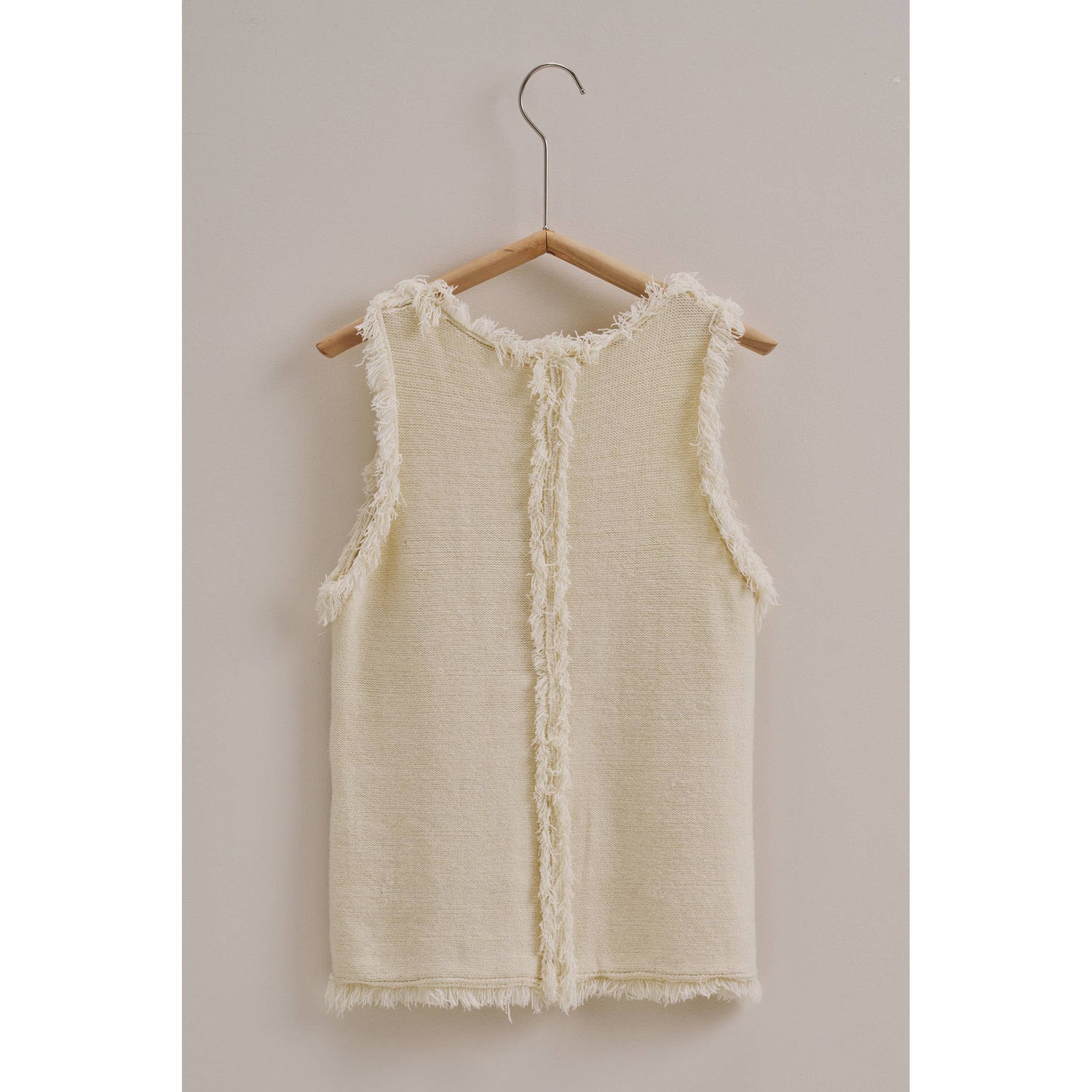 Ivory Frayed Trim Knit Tank