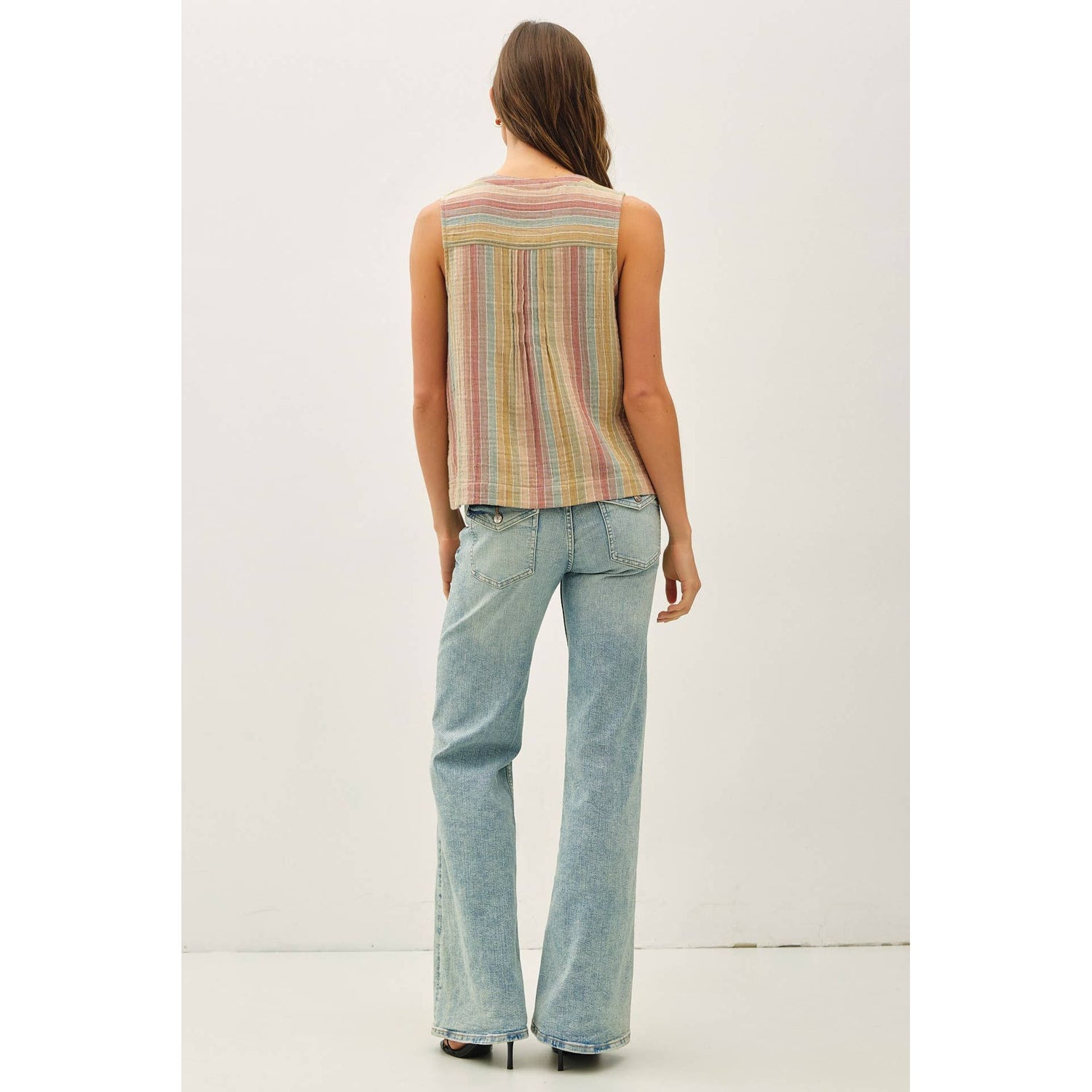 Muli Color Striped Gauze Top