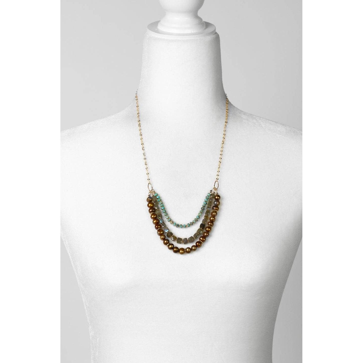 Desert Sunset 22-24" Turquoise, Freshwater Pearl, Labradorite Multistrand Necklace