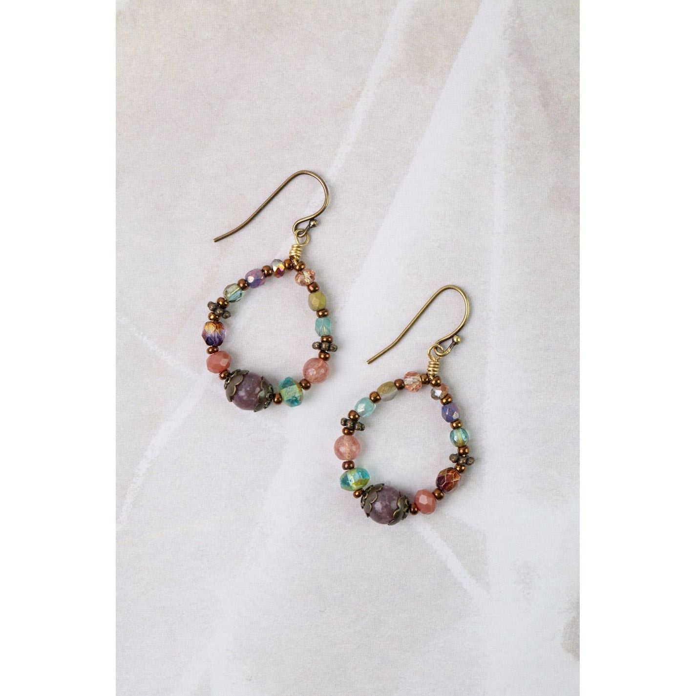 Mauve Czech Glass Hoop Earrings