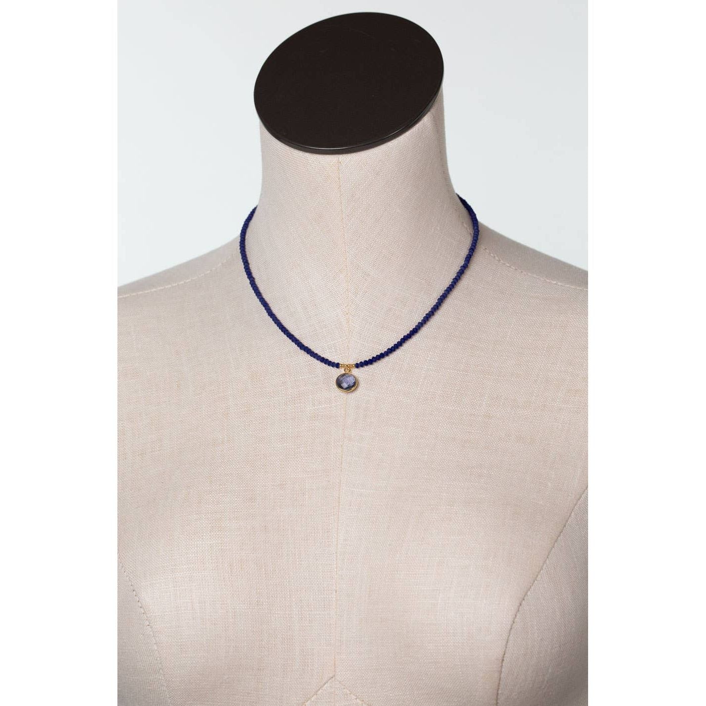 Forget Me Not 15.5-17.5" Faceted Iolite Bezel with Crystal Dangles Simple Necklace