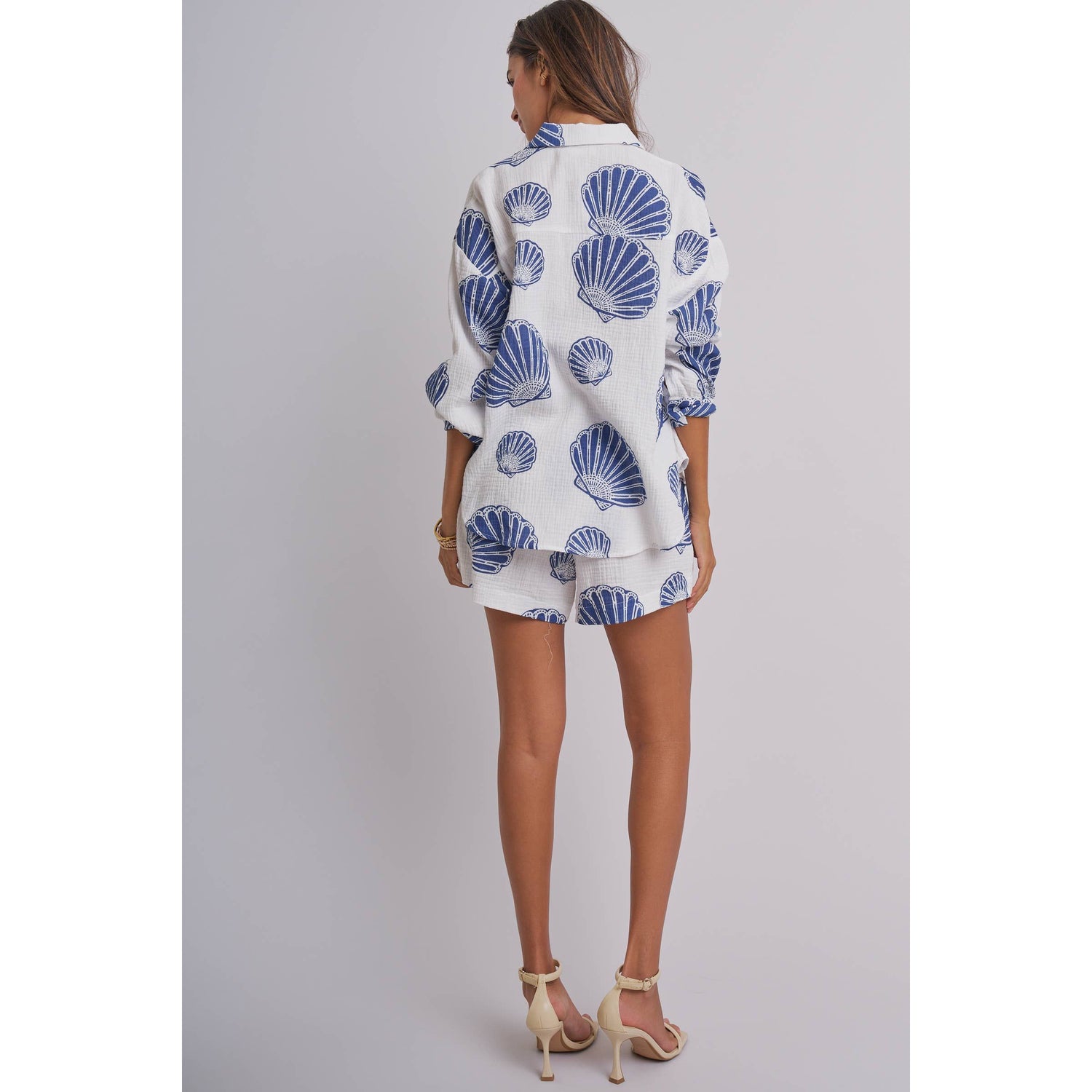 Seaside Blue Shell Cotton Gauze Shirt & Short Set