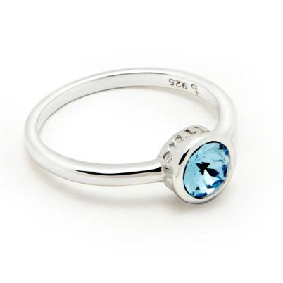 "Be True" Sterling Silver Band Ring - Aqua Marine Swarovski Crystal
