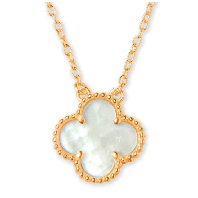 18K Gold Clover & Pearl Necklace