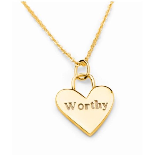 Pink Enamel "Worthy" Gold Necklace