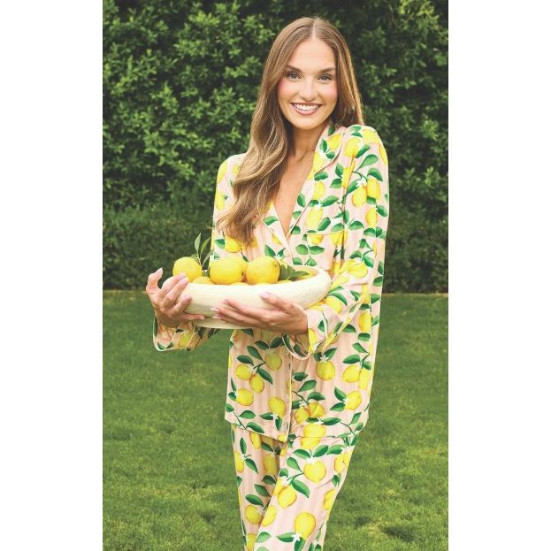 Full-Length Bamboo PJ Set - Pink Stripes + Lemons