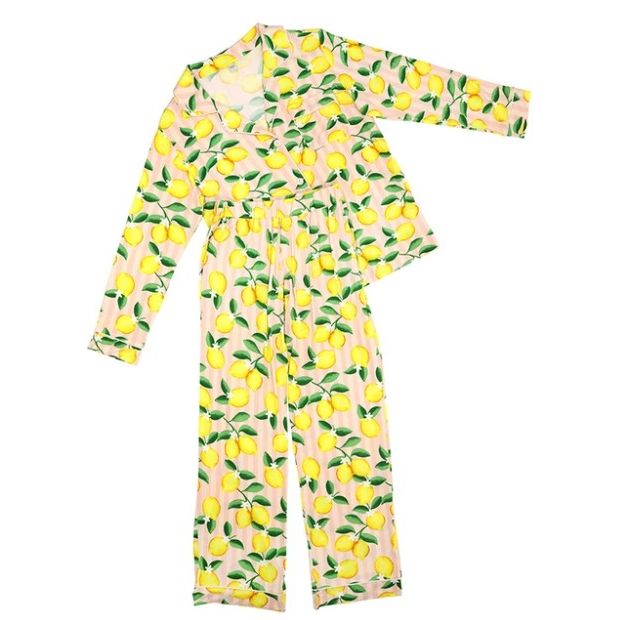 Full-Length Bamboo PJ Set - Pink Stripes + Lemons