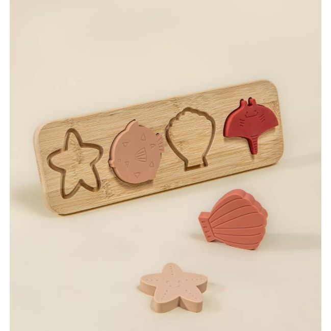 Silicone Puzzle on Wooden Plate - Ocean