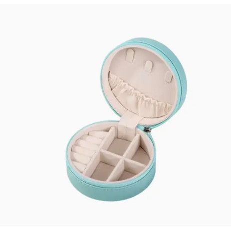 Round Leather Jewelry Case - Teal