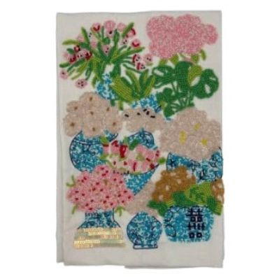 Flowers in Ginger Jars Beaded Tea Towel
