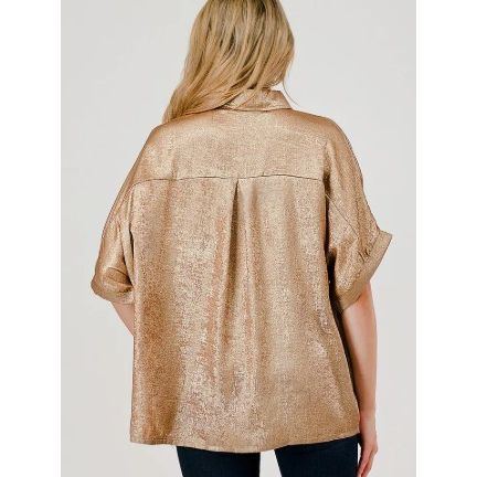 Metallic Button Down Top Gold