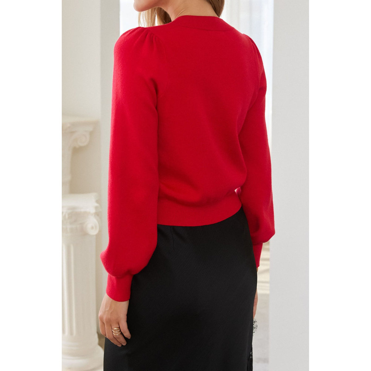 Ribbon Puff Sleeve Cardigan