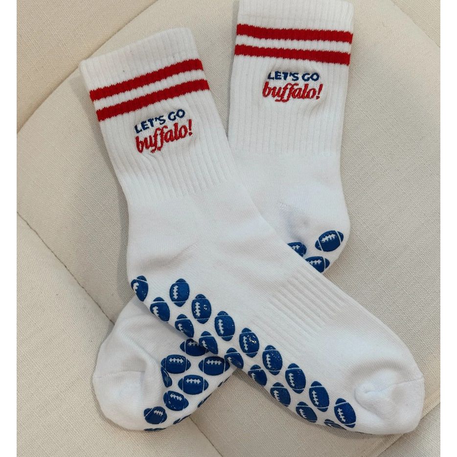Let's Go Buffalo Embroidered Grippy Socks