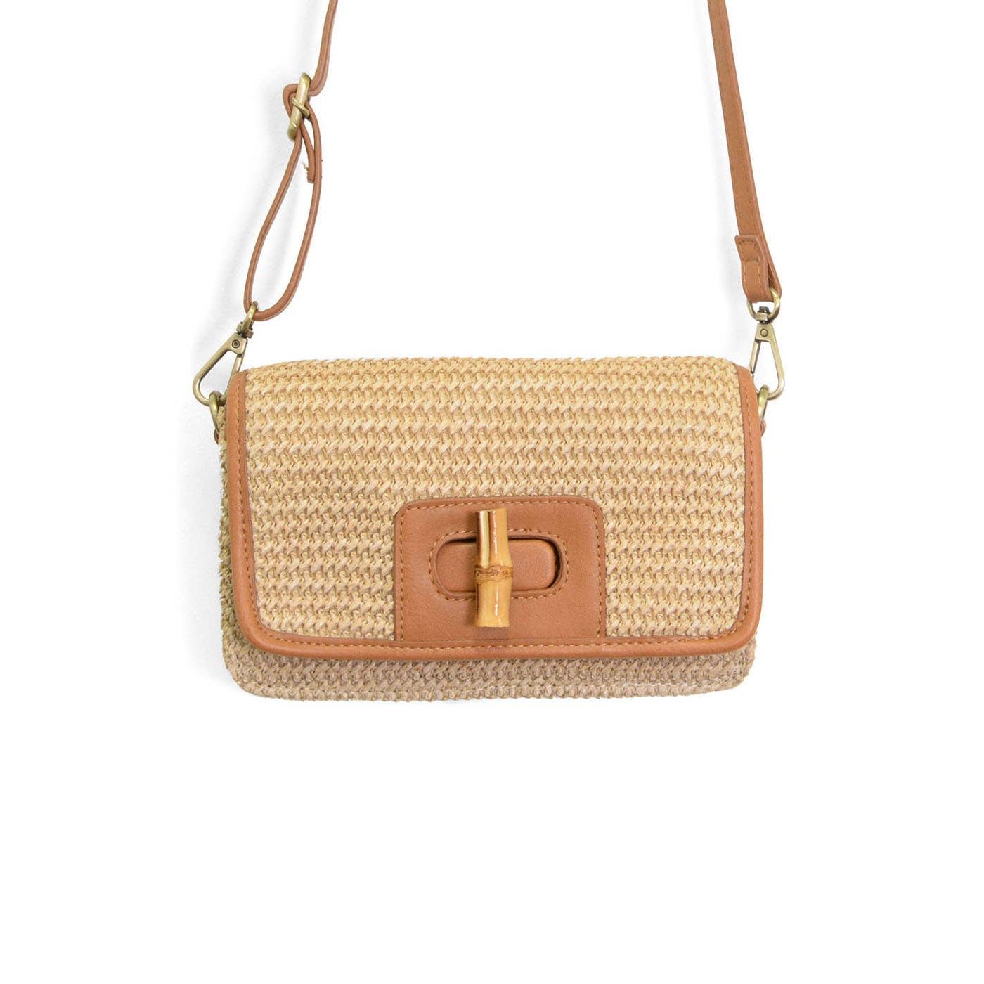 Natural Straw Bamboo Turnlock Crossbody