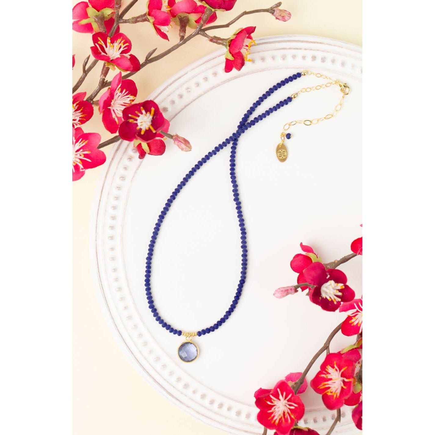 Forget Me Not 15.5-17.5" Faceted Iolite Bezel with Crystal Dangles Simple Necklace