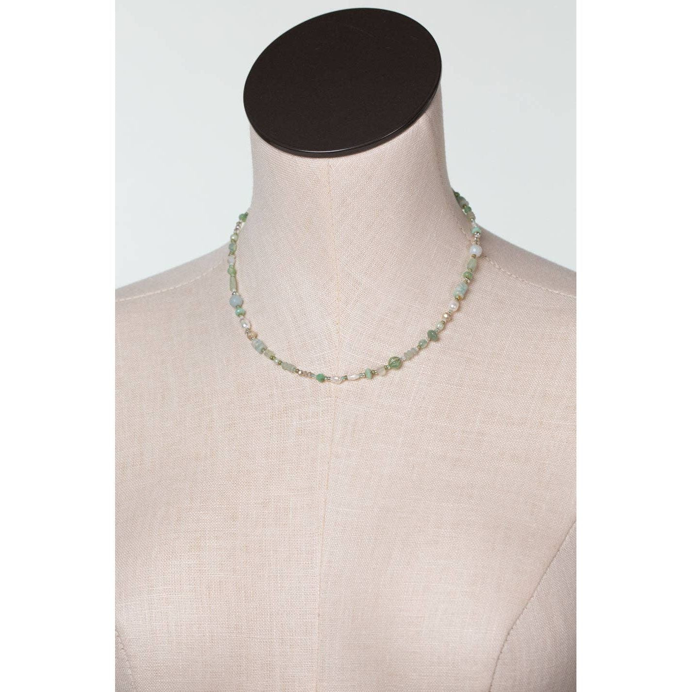 Mint Julep 16-18" Czech Glass, Chrysoprase, Aquamarine Simple Necklace