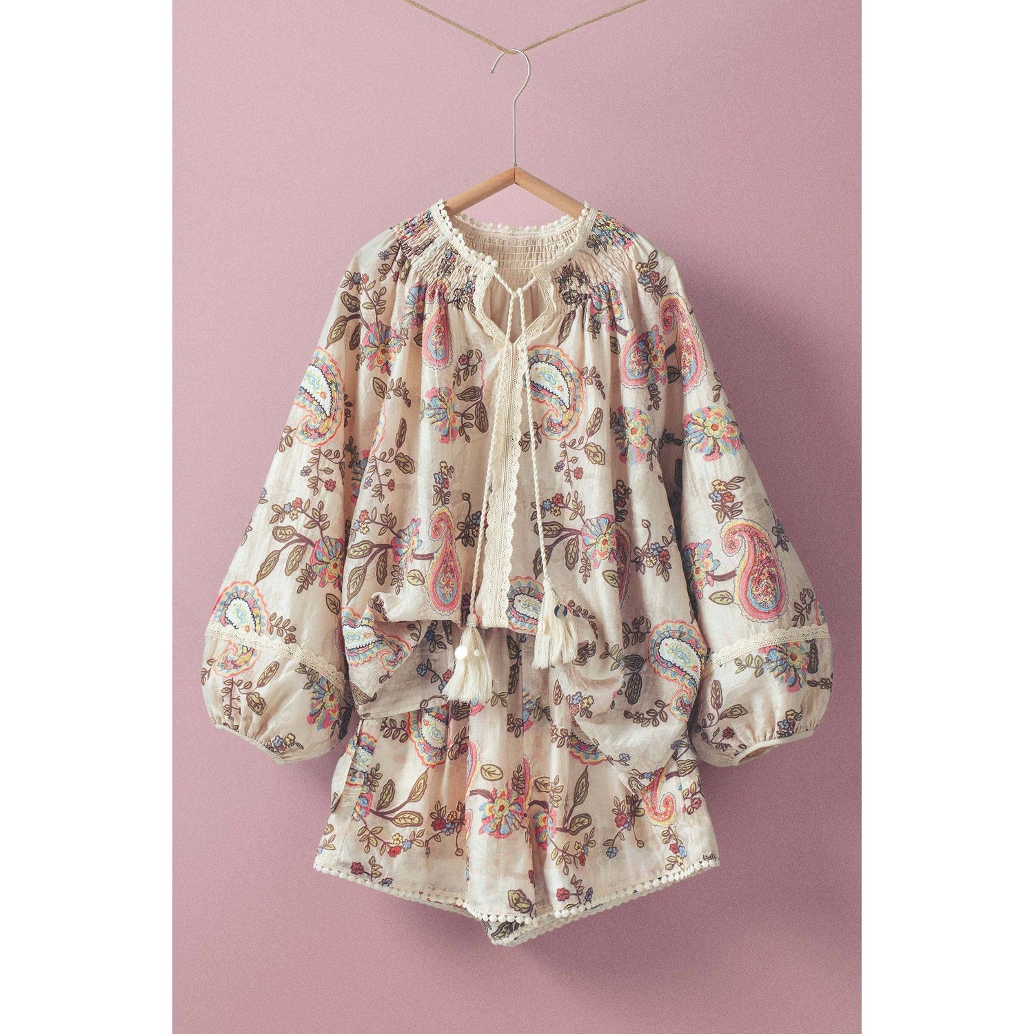 Embroidered Boho Paisley Blouse Top
