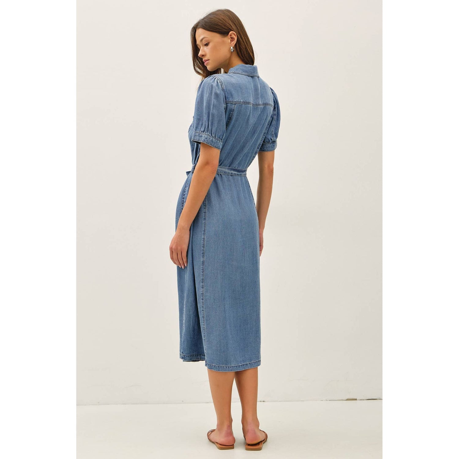 Puff Sleeved Denim Shirt Dress