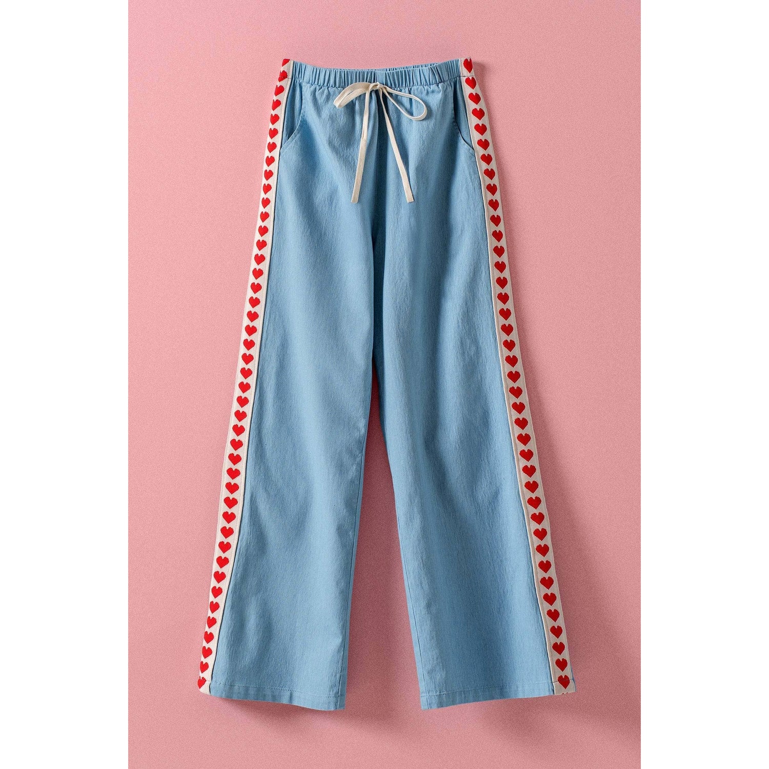 Heart Trim Chambray Wide-Leg Pants