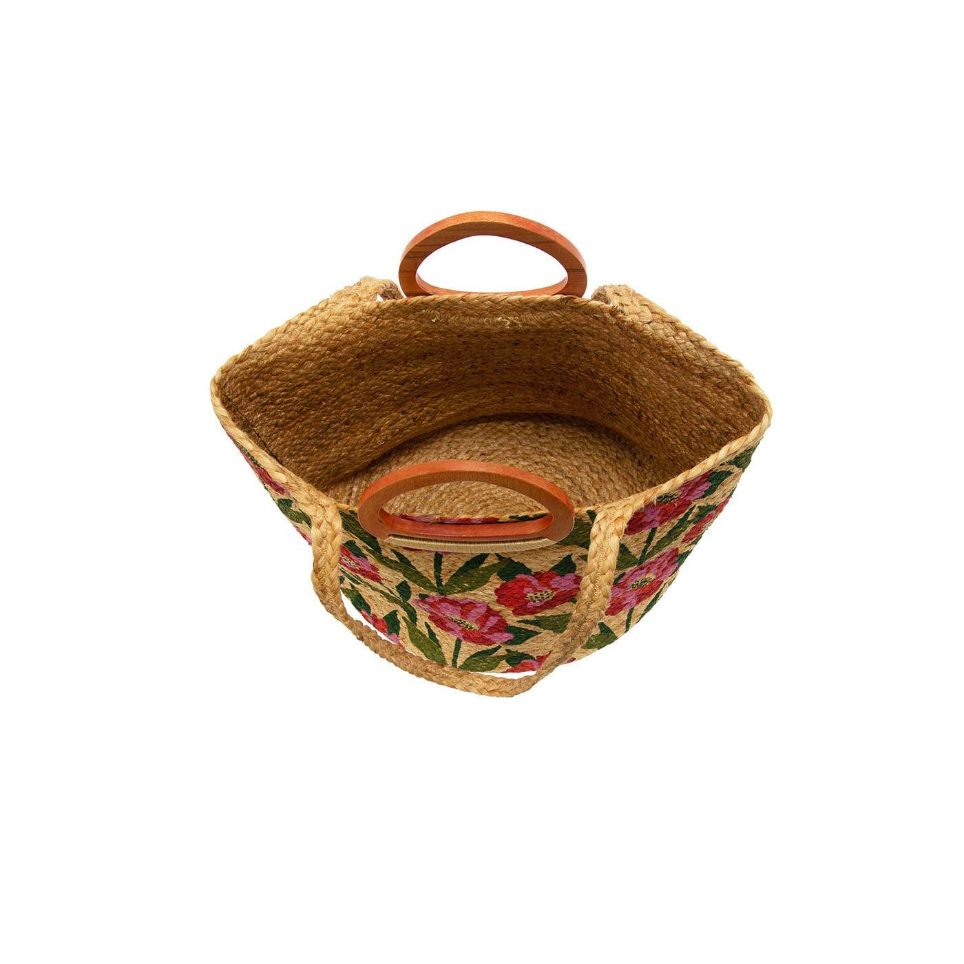 Poppy Painted Nell Wood Handle Jute Tote
