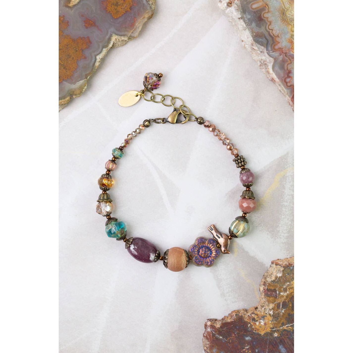 Mauve Mix 7.75-8.75" Czech Glass, Druzy, Lepidolite Quartz S